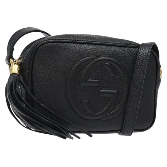 GUCCI Shoulder Bag Leather Black Gold - Picture 1 of 14